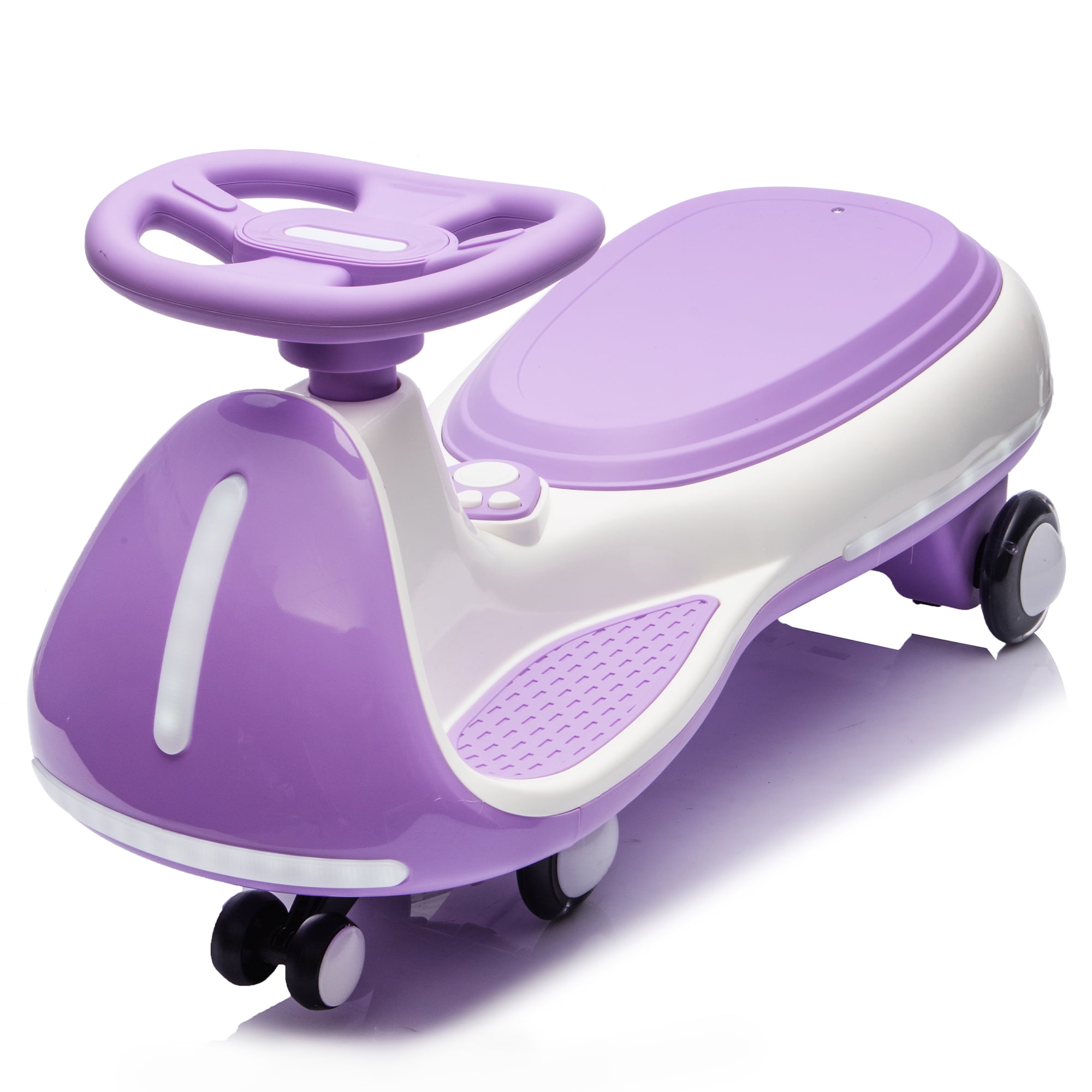 Wiggle Car, 2-in-1 Smart Ride On Toy with Controllable LED Stream Lights, Flashing PU Wheels, Triangular Stability Frame, Wide Auxiliary Wheels, Bluetooth Music, Max 5MPH for Kids 3-8
