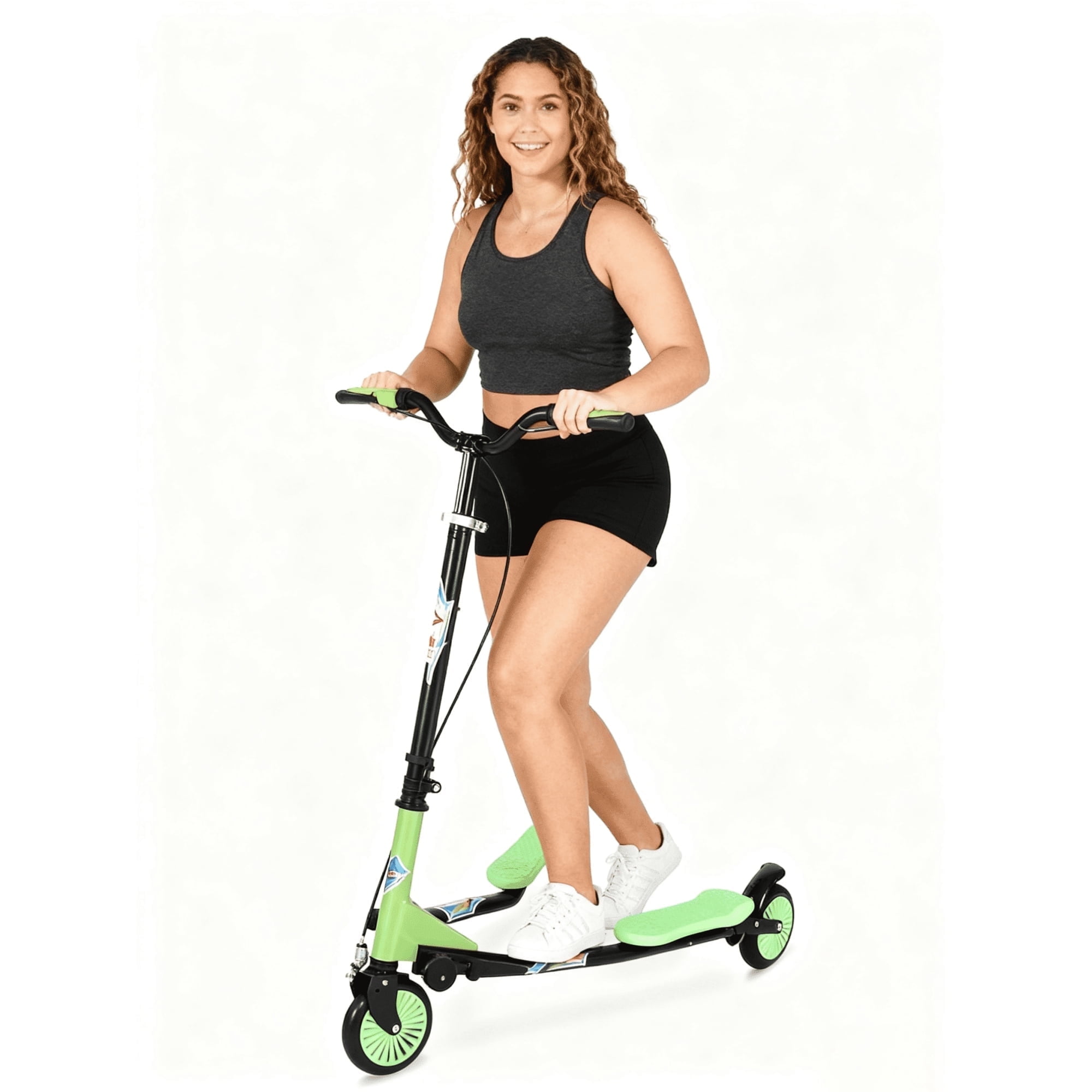 Readrun Wiggle Scooter for Kids & Adults 6+, 3-Wheel Drift Scooter with Foldable Design and 4-Level Adjustable Height, Green