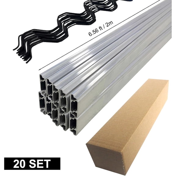 Wiggle Wire & Lock Channel Kit, PVC Coated Spring Wire with Aluminum Track for Plastic Film, Garden Greenhouse Repair Hardware & Insulation Accessories, 20-Pack