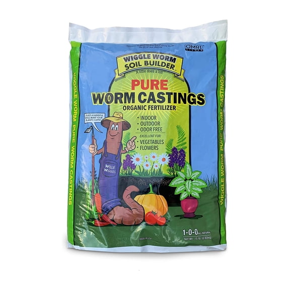 Wiggle Worm 100% Pure Organic Mineral-Dense Worm Castings Fertilizer, 15lbs - Improves Soil Fertility and Aeration for Growing Better Houseplants, Vegetables, and More