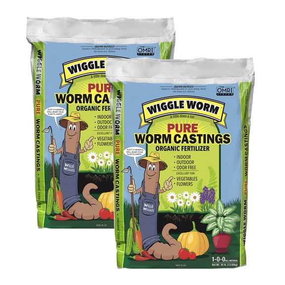 Wiggle Worm 100% Pure Organic Worm Castings - Organic Fertilizer for Houseplants, Vegetables, and More, 30-Pounds (2 Pack)