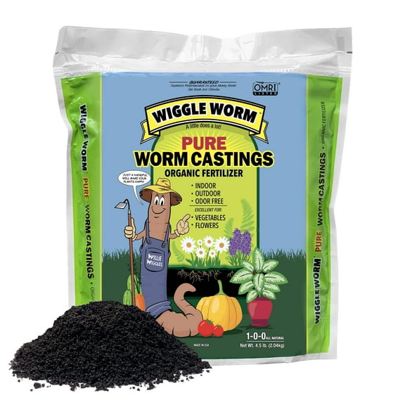 Wiggle Worm 100% Pure Organic Mineral-Dense Worm Castings Fertilizer, 4.5lbs - Improves Soil Fertility and Aeration for Growing Better Houseplants, Vegetables, and More