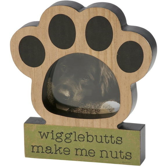Wigglebutts Make Me Nuts Block Frame 5" x 3" Photo - Primitives By Kathy Paw Dog Frame