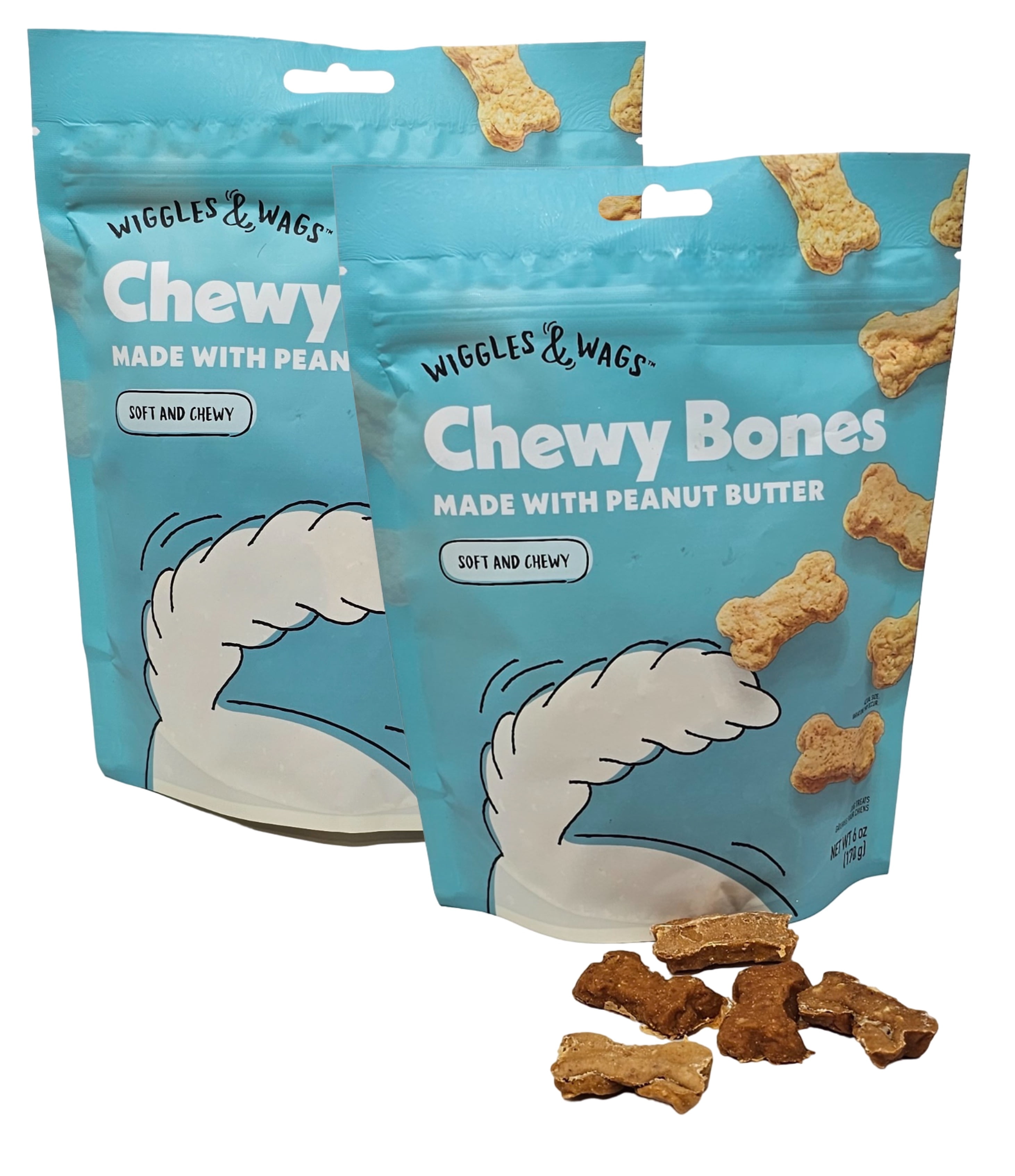 Wiggles & Wags Chewy Bones Peanut Butter Dog Treats, 6 Ounces, Pack of 2