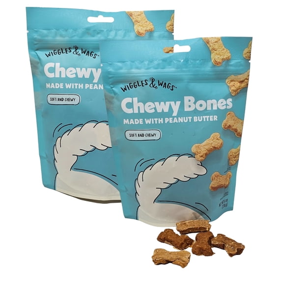 Wiggles & Wags Chewy Bones Peanut Butter Dog Treats, 6 Ounces, Pack of 2