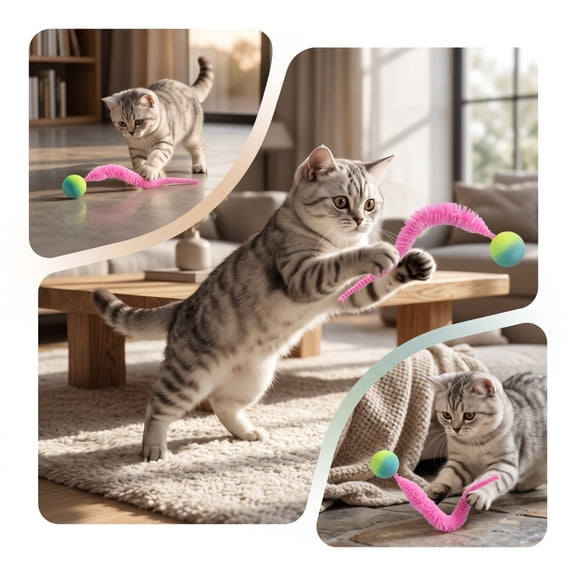 Wiggly Critter Bouncy Ball Cat Toy 2.5cm, Spring Type Rolling Ball with Critter for Cat Independent Play, Rubber Bouncy Swaying Toy for Batting and Chasing, Compact Fun Cat Toy for Daily Use