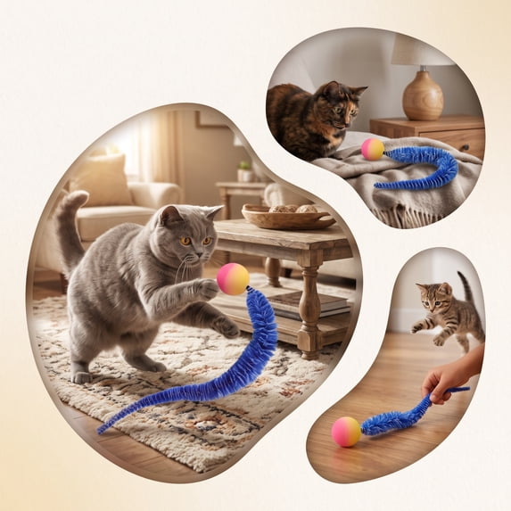 Wiggly Critter Bouncy Ball Cat Toy, Spring Style Interactive Play Toy with Attached Moving Figure, Engaging Exercise and Hunting Game for Indoor Cats and Kittens