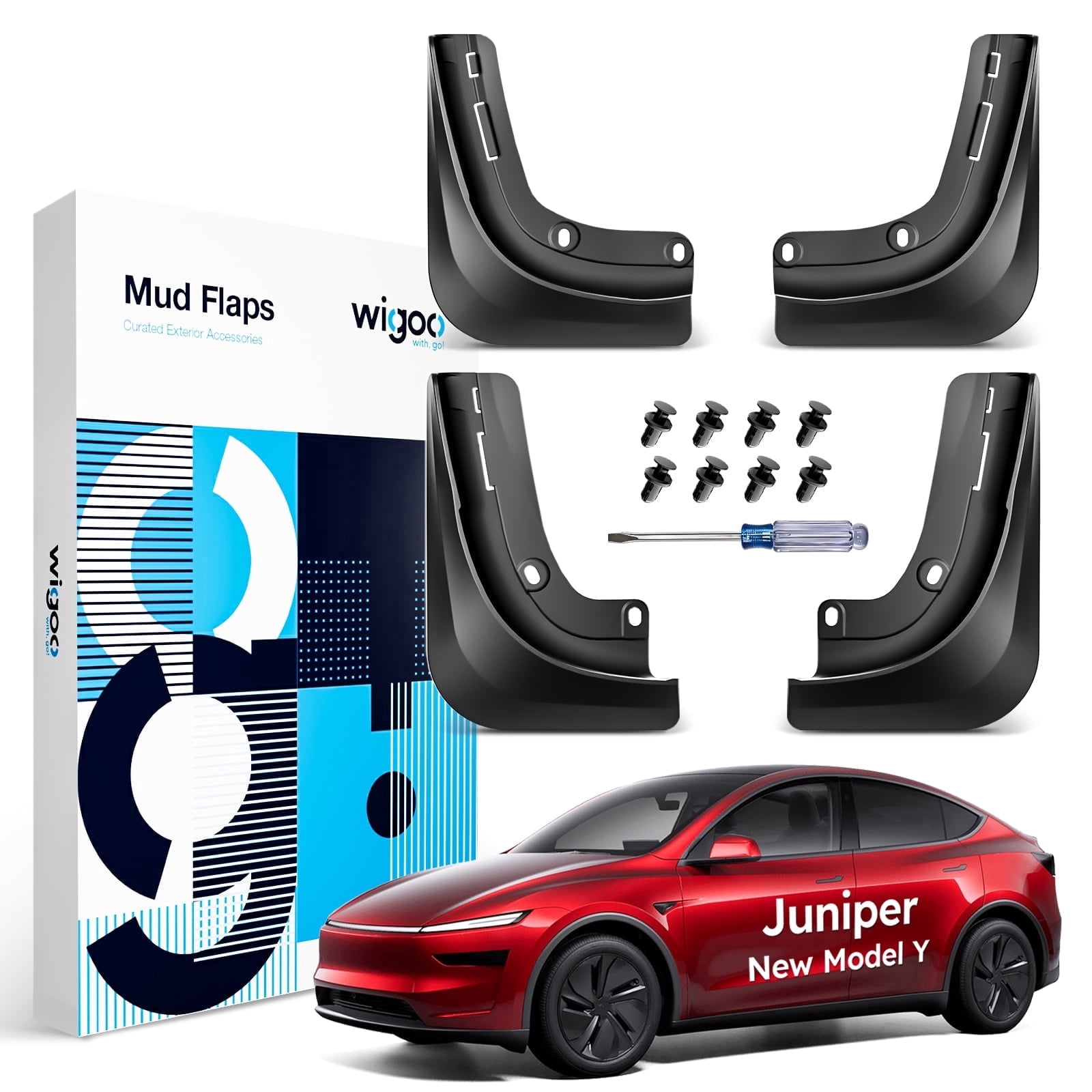 Wigoo 2026 New Tesla Model Y Juniper Accessories Mud Flaps No Drilling, Stay Clean, Protect Paint, All Weather Guards Body Kits for Tesla New Model Y 2025 2026 Juniper, Thicker Version (Set of 4)