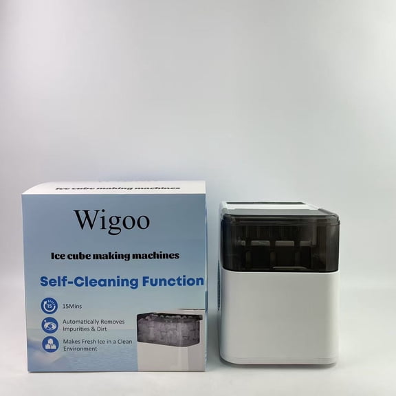 Wigoo Ice cube making machines,Countertop Ice Maker Machine with Handle, 26lbs Per Day, 9 Ice Cubes Ready in 6 Mins, for Home/Kitchen/Camping/RV (White)