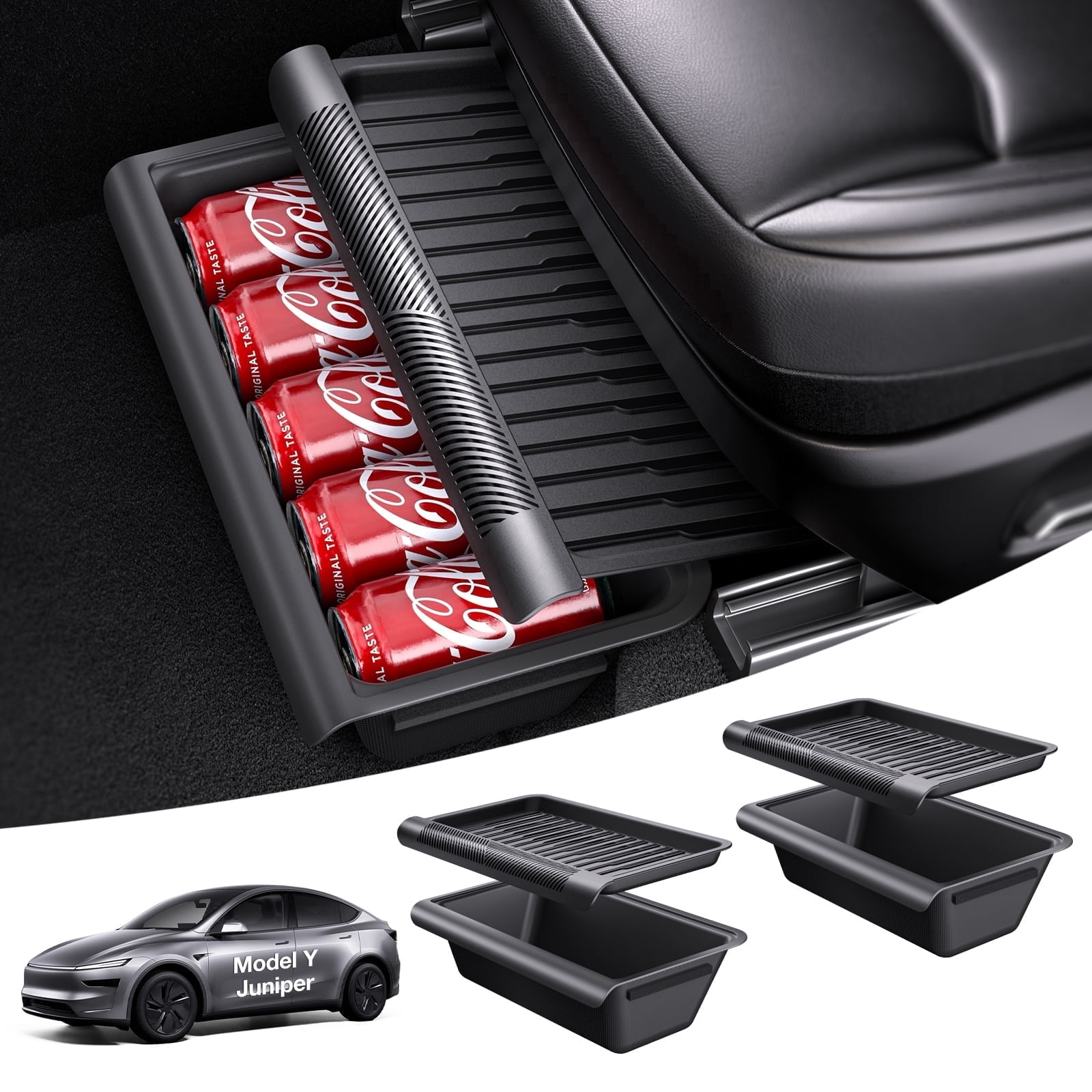 Wigoo Under Seat Storage Box for Tesla Model Y Juniper 2025~2026, 2 Pack Underseat Storage Tray with Lid, Secure No-Slide Design