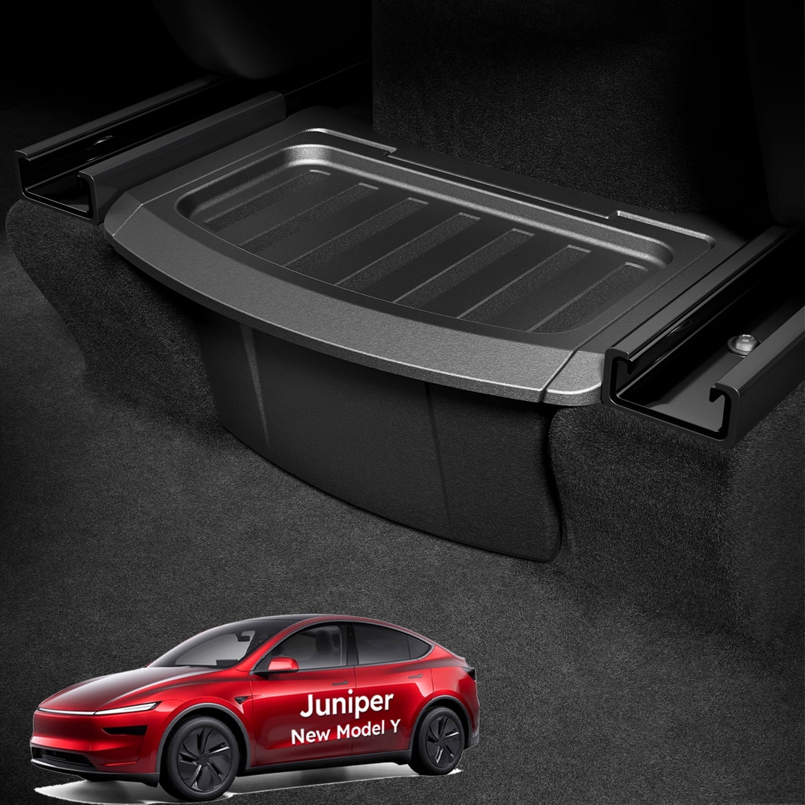 Wigoo Upgrade Tesla Model Y Juniper Accessories Rear Center Console Organizer [Partitioned Storage & Stable Installation] Backseat Storage Box for Tesla Model Y Juniper 2025~2026