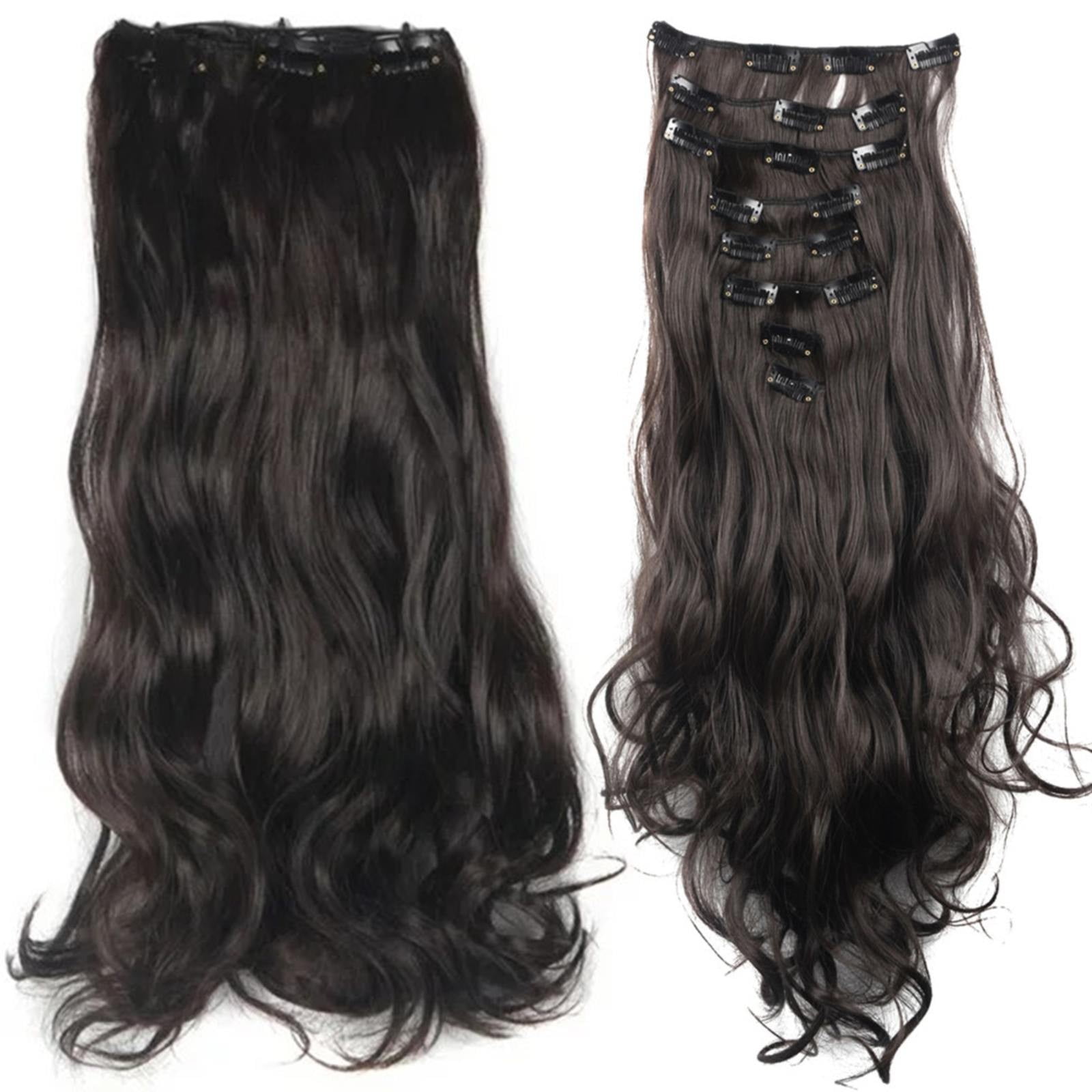 Black Wavy Full Head Clip in Extension 7pc Hair Extensions Set, 24in Long Clip In Hair, Wavy  main image 3
