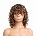 thumbnail image 1 of Wigs Human Hair，Curly Wig,Women's Short Curly Wig - Gradient Golden Brown Color with Bangs & Small Curls, Ideal for Hairstyle Transformation, 1 of 5