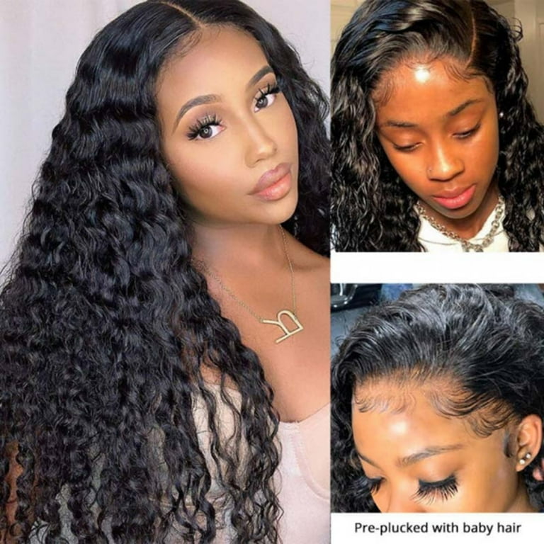 Beauhair 100 Brazilian Human Hair Deep Wave Lace Front Wigs Pre Plucked 250 Density 20 inch Natural Black Walmart