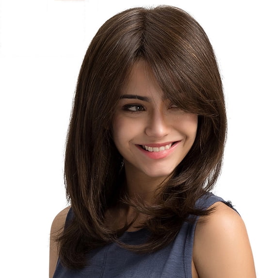 Wigs Human Hair Light Straight Hair Side Long Ladies Synthetic Female Parting Brown Wigs wig