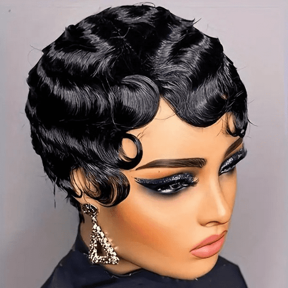 Wigs Short Finger Wave Wig  Wig For Women Brown Short Ocean Wave Wig Pixie Cut Wigs for Woman Natural Color,Natural-6inches-1Pcs/Lot