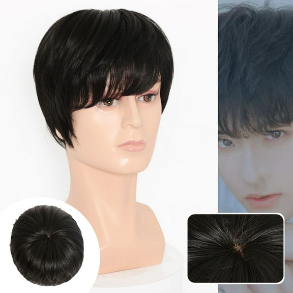 Wigs Short Natural Hair Mixed Dark Black Handsome Wig for Men with Stylish and Versatile