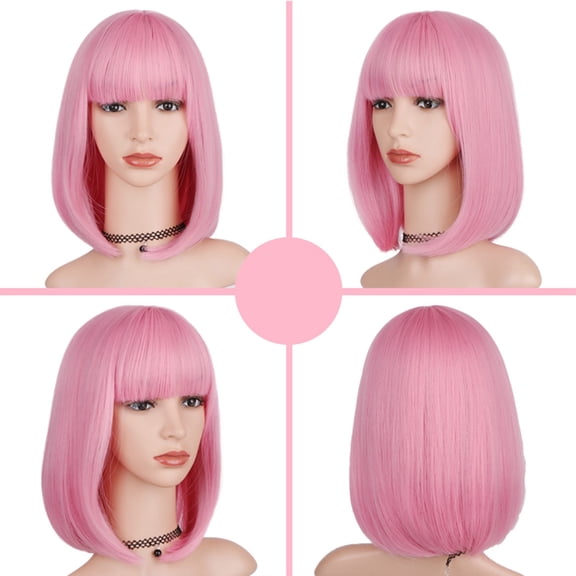 Wigs, Wigs for Women, Cut Bob Wigs With Bangs 14 Inch Shoulder Length Straight Synthetic Hair Wigs Daily Costume Wig For Black Women Hair Replacement Wigs