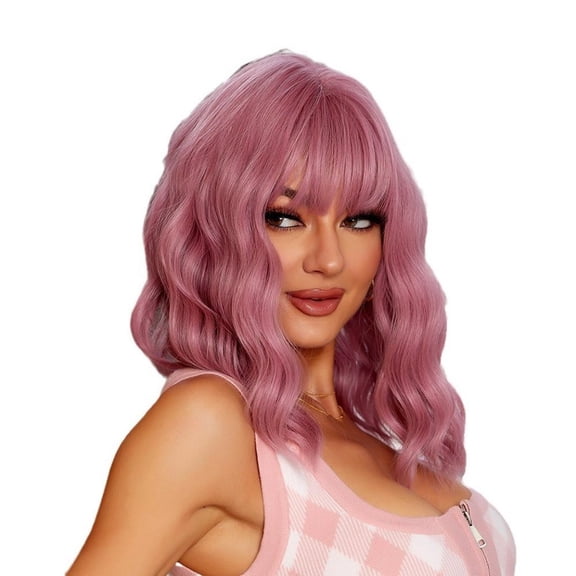 Wigs, Wigs for Women, Short Curly Wig With Fringes Up To The Shoulders Made Of High Temperature Silk About 35 Cm