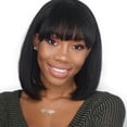thumbnail image 1 of Wigs With Bangs Human Hair Bob Wig For Women Short 12inch 100% Remy Human Hair Wigs Non Lace Front Wigs Machine Made 150% Density Natural Black Color, 1 of 5