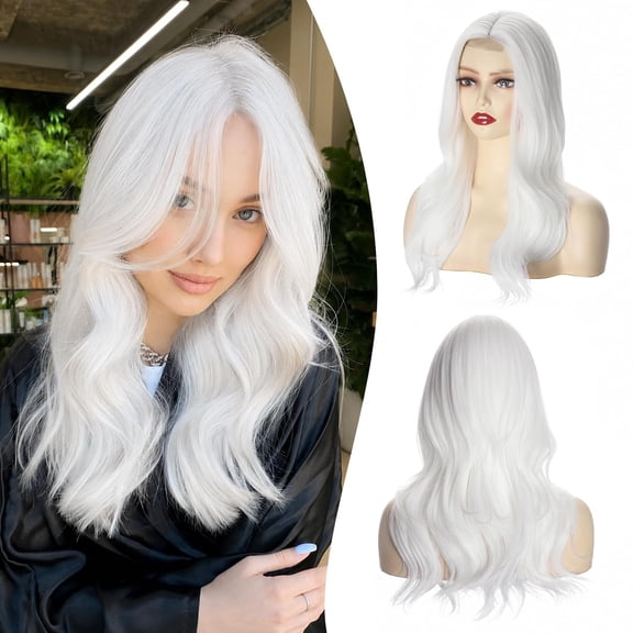Wigs for Women 18 Inch Middle Part Synthetic Heat Resistant layered wig for Daily Party Use (White)