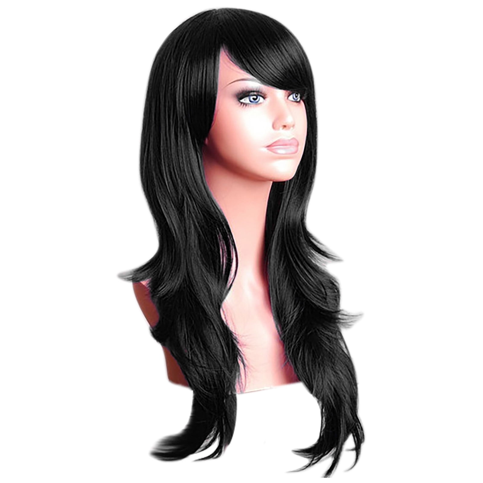 60-100cm Long Cosplay Wig - Wavy/Curly/Straight Synthetic Wig For Women (Black)