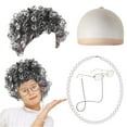 thumbnail image 1 of Wigs for Women Old Lady Costume for Kids 100 Days of School Bun Wig Glasses Wig Cap Pearl Necklace Accessories Wigs Human Hair Lace Front Wigs Back to Dorm for wedding, 1 of 4