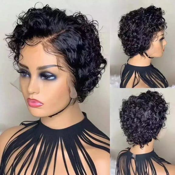 Wigs for Women Wig Medium Black Small Curly Hair Short Head Cover Women's Wig Silk Fiber Head Cover Lace Front Wigs Human Hair