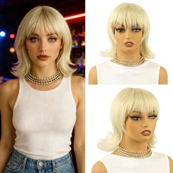 Wigs for men and women with short straight hair, bangs and wolf tail shape, mullet head, high temperature silk headgear