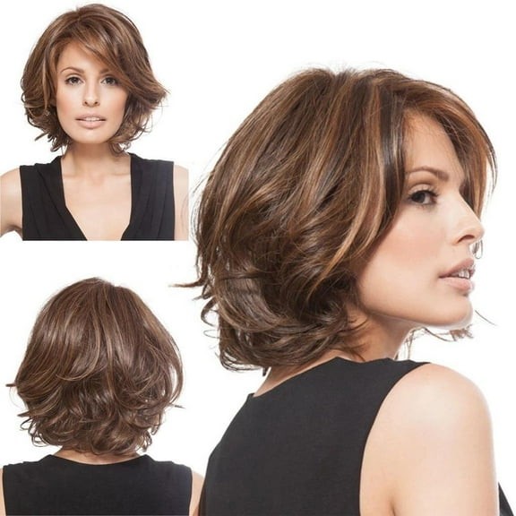 Wigs for middle-aged and elderly women Dark brown short curly wigs