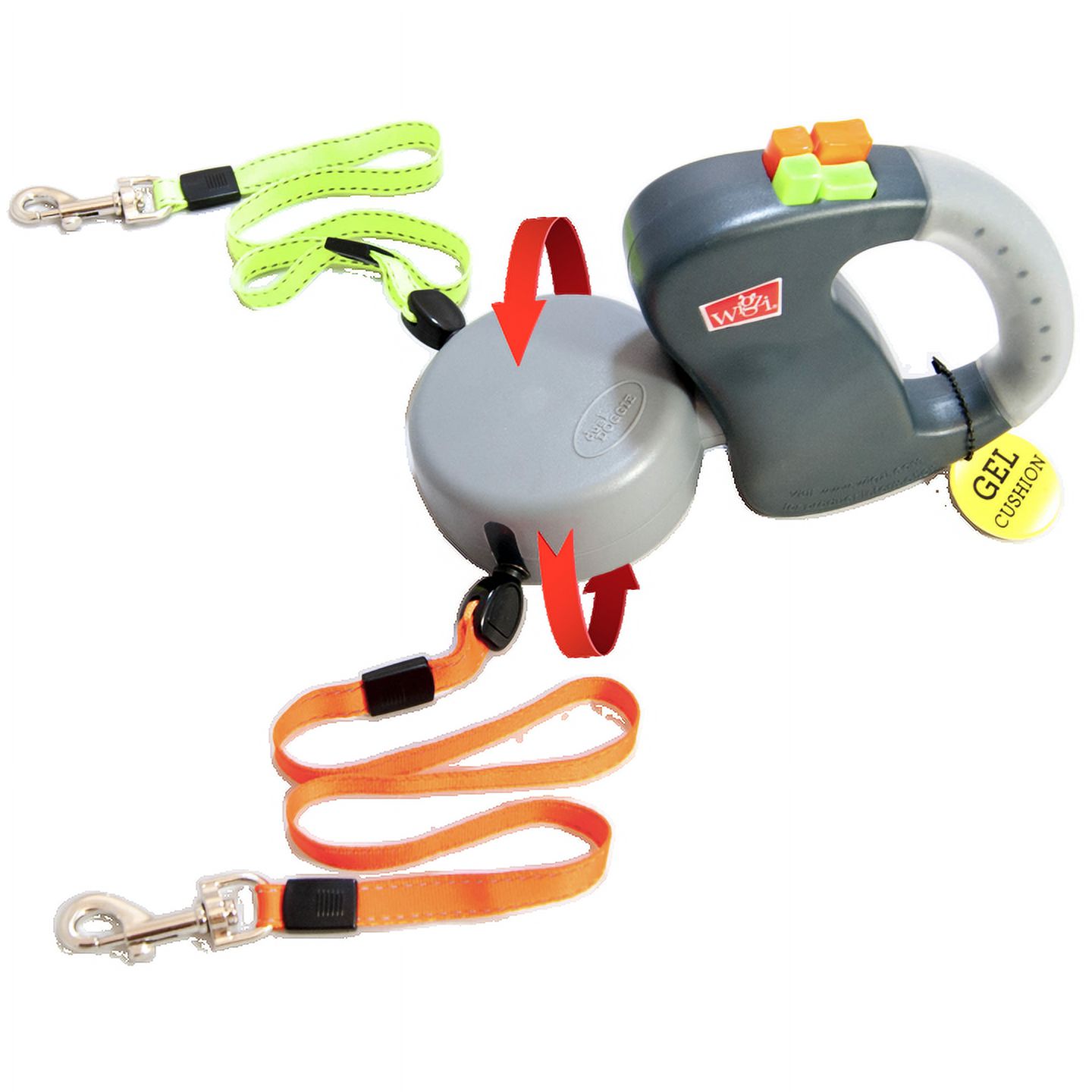 Wigzi Two Dog Retractable non-tangling dog leash with gel handle walk 2 dogs up to 50 lbs. each 10 ft. leads - image 1 of 7
