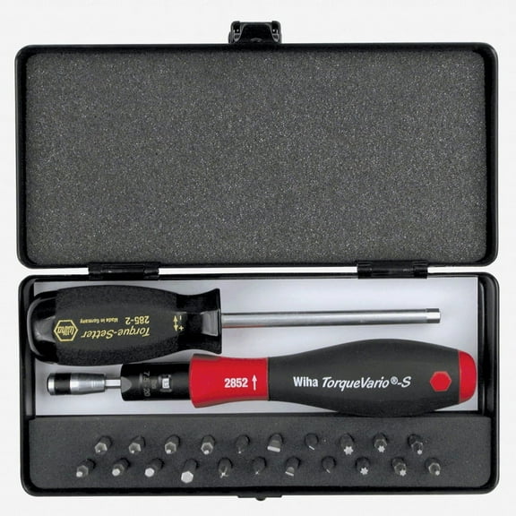 Wiha 28590 24 Piece Torque ScrewDriver, Micro Bits and Handle Box Set 5-18 in-lbs.