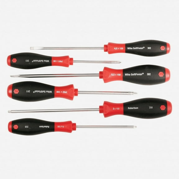 Wiha 30291 6 Piece SoftFinish Slotted, Phillips and Square Screwdriver Set