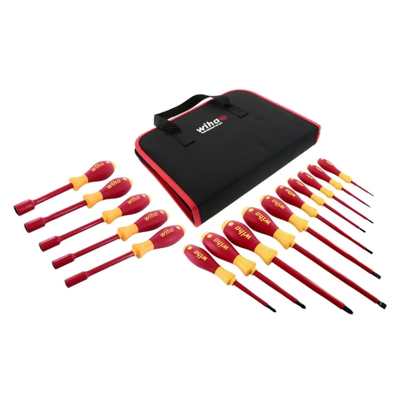 Wiha 32190 Slotted, Phillips and Inch Insulated Screwdriver Set, 1000 Volt, 15 Piece CA3
