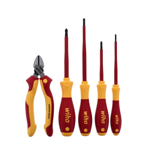 Wiha 32983 5 Piece Insulated Industrial Cutters and Screwdrivers Set