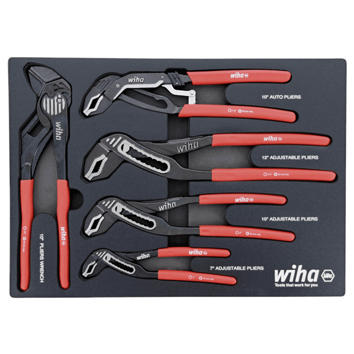 Wiha Tools Set Includes - Adjustable Pliers 7.0&rdquo; | Adjustable Pliers 10.0&rdquo; | Adjustable Pliers 12.0&rdquo; | Auto Grip 10.0&rdquo; | Pliers Wrench 10.25&rdquo;