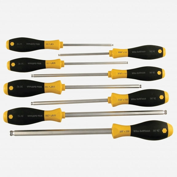 Wiha 36793 8 Piece MagicRing Ball End Hex SAE Screwdriver Set