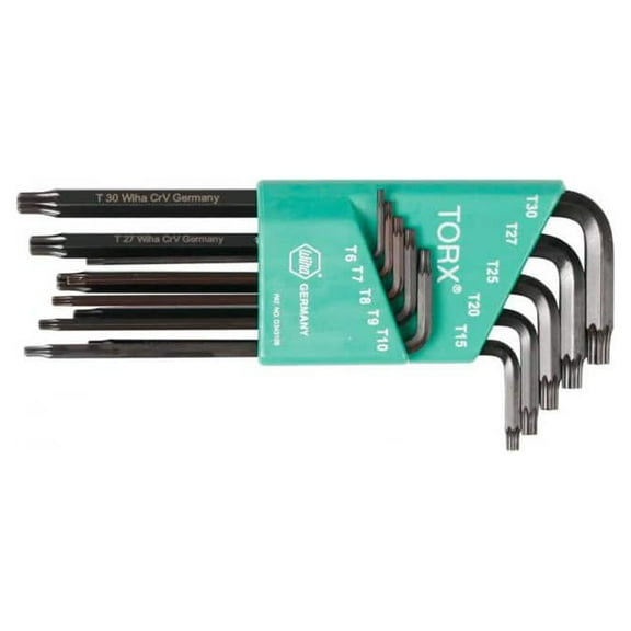 Wiha 37192 Torx Key Set: 10 Pc, L-Handle, T6 to T30 Torx Sizes T10, T15 & T20