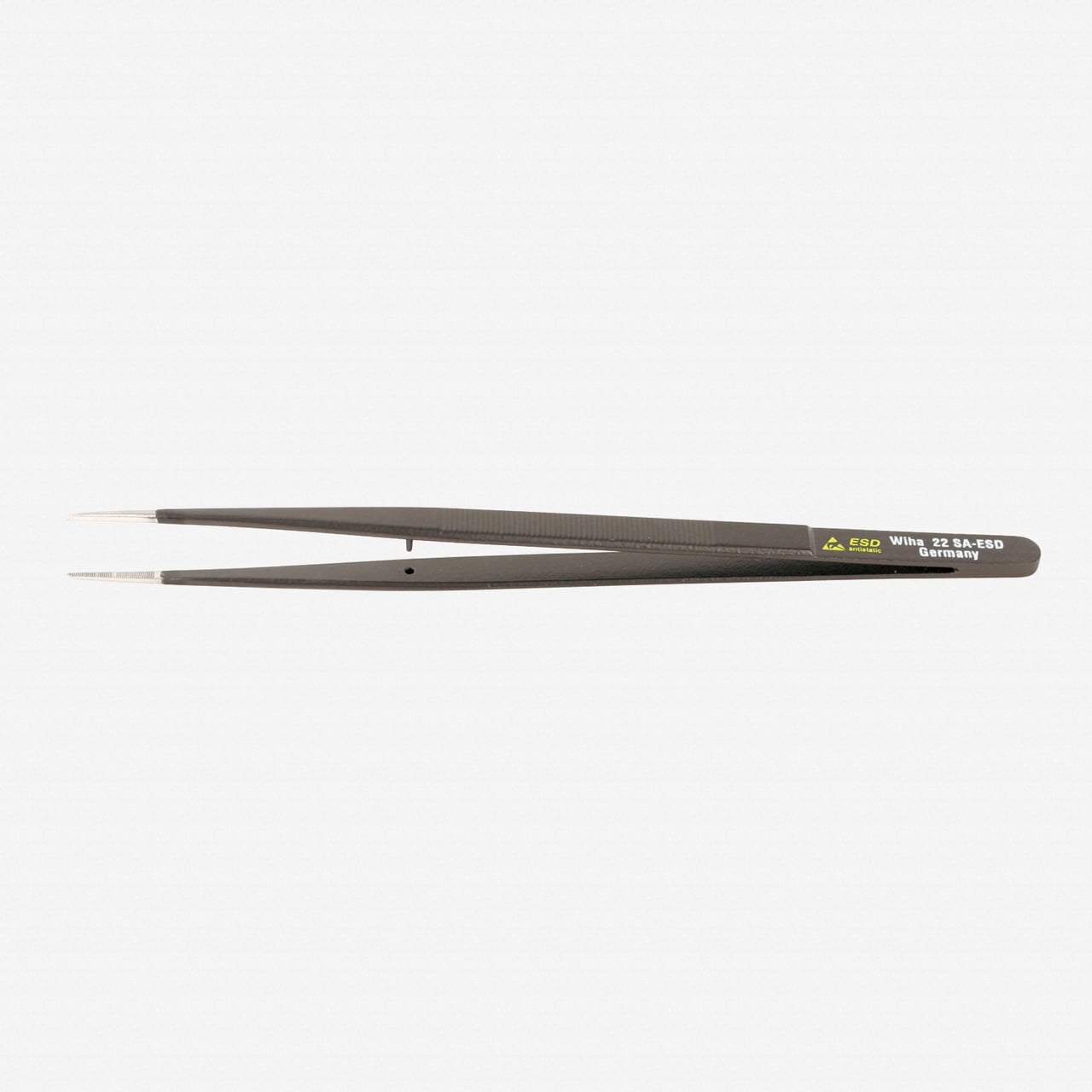 Wiha 44518 Narrow Rounded Tip Serrated, Guide Pin 22 SA  - 150mm Tweezers