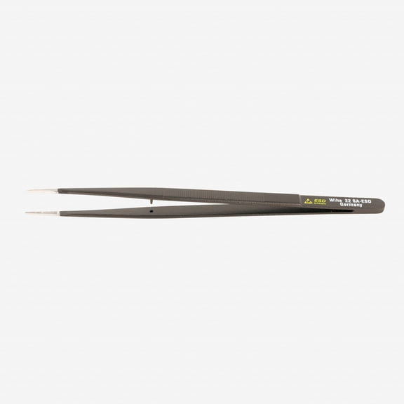 Wiha 44518 Narrow Rounded Tip Serrated, Guide Pin 22 SA  - 150mm Tweezers