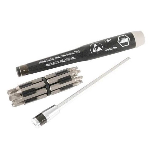 Wiha 75093 System 4 ESD Slotted, Phillips and Torx Micro Bit Screwdriver Set, 16 Pieces
