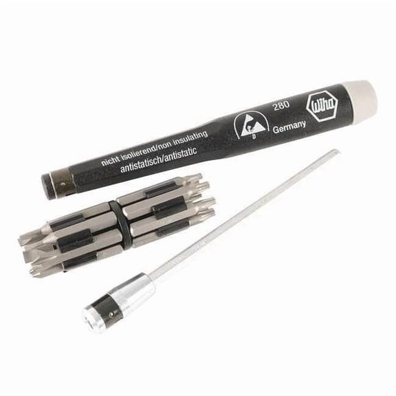 Wiha 75093 System 4 ESD Slotted, Phillips and Torx Micro Bit Screwdriver Set, 16 Pieces