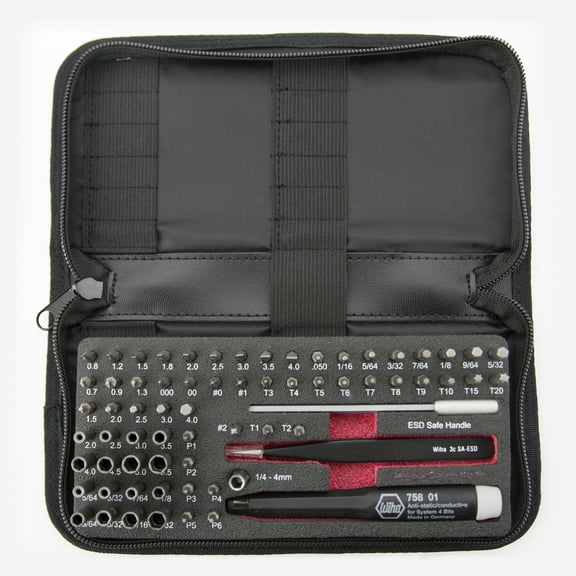 Wiha 75977 ESD Safe Micro Bit Set 68 Pieces with ESD Safe Tweezers