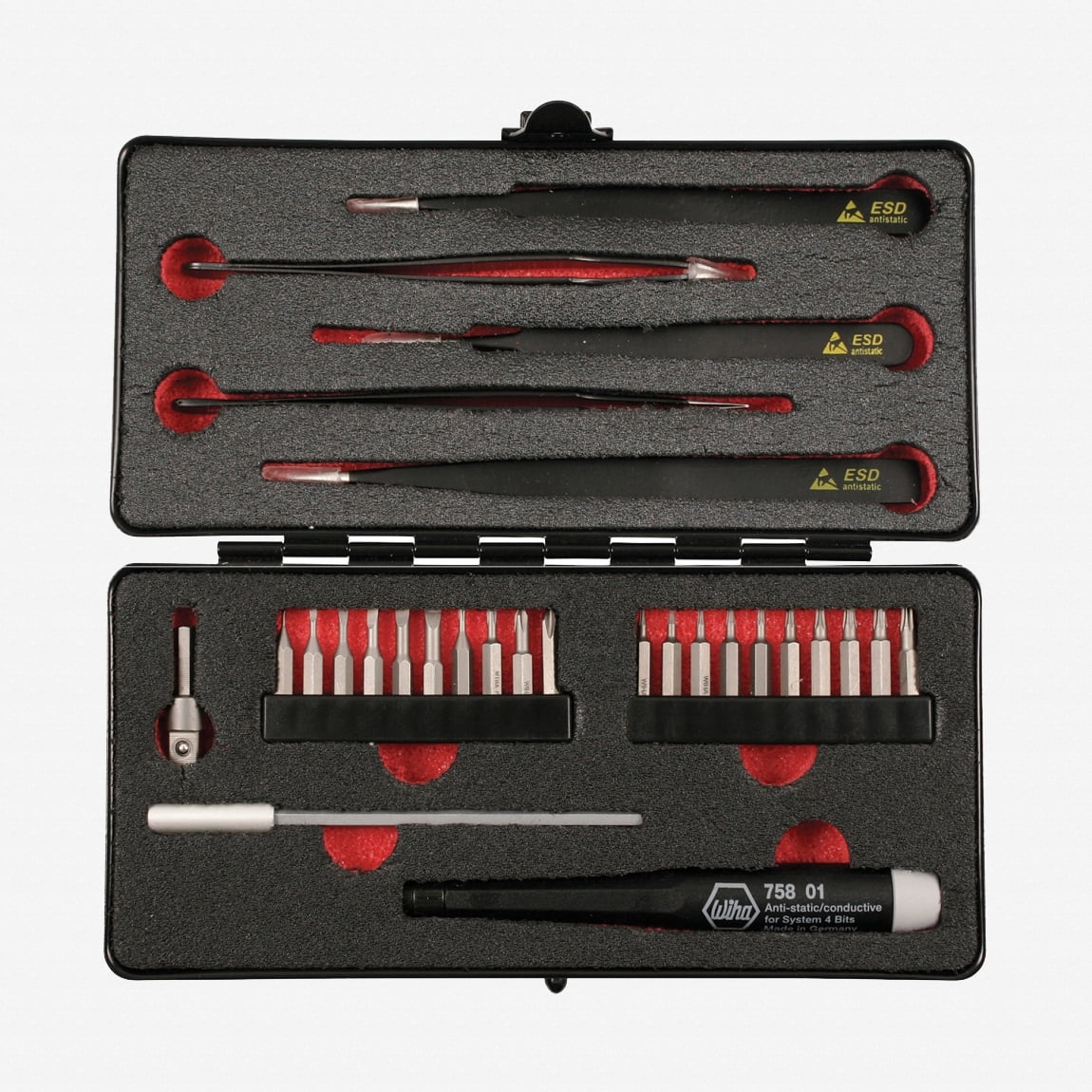Wiha 75993 System 4 ESD Micro Bit and Tweezer 28 Pc Set