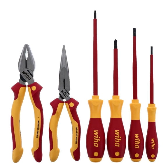 Wiha 32984 6 Piece Insulated Industrial Pliers/Drivers Set