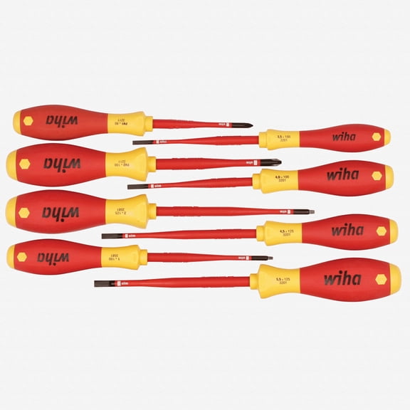 Wiha 32197 8 Piece Insulated Slim Slotted, Phillips and Square Screwdriver Set