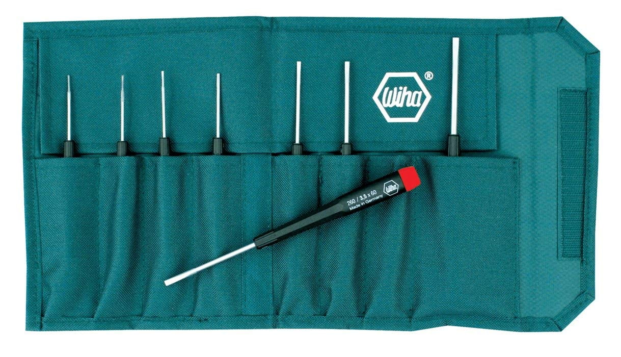 Wiha 26099 Precision Slotted Screwdriver Set in Canvas Pouch, 8 Piece Set