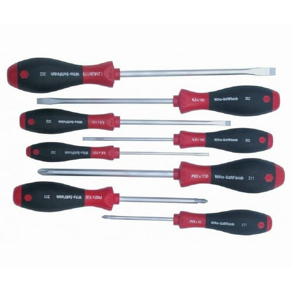 Wiha 30298 8-Piece Slotted and Phillips Screwdriver Set with Soft Finish Handles