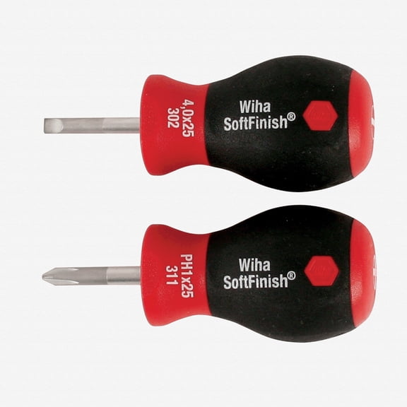 Wiha 31190 #1 + 4mm 2 Piece SoftFinish Stubby Slotted/Phillips Screwdriver Set