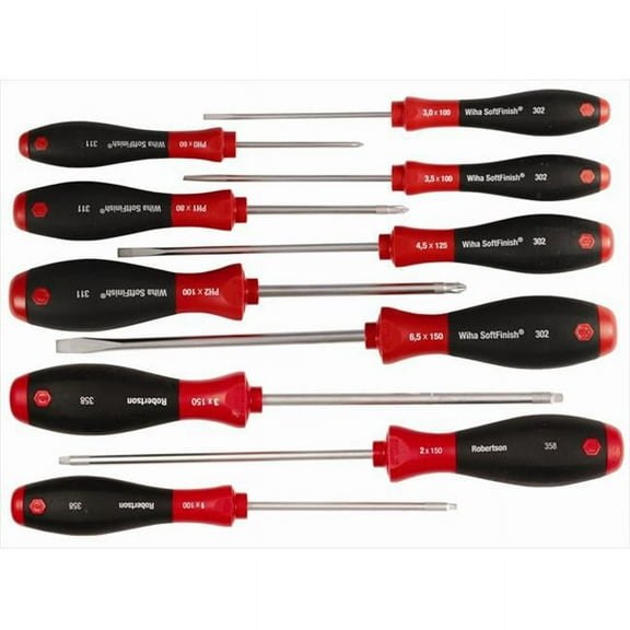Wiha Tools 30290 Soft Finish Cushion Grip Slotted & Phillips Screwdriver Set - 10 Piece